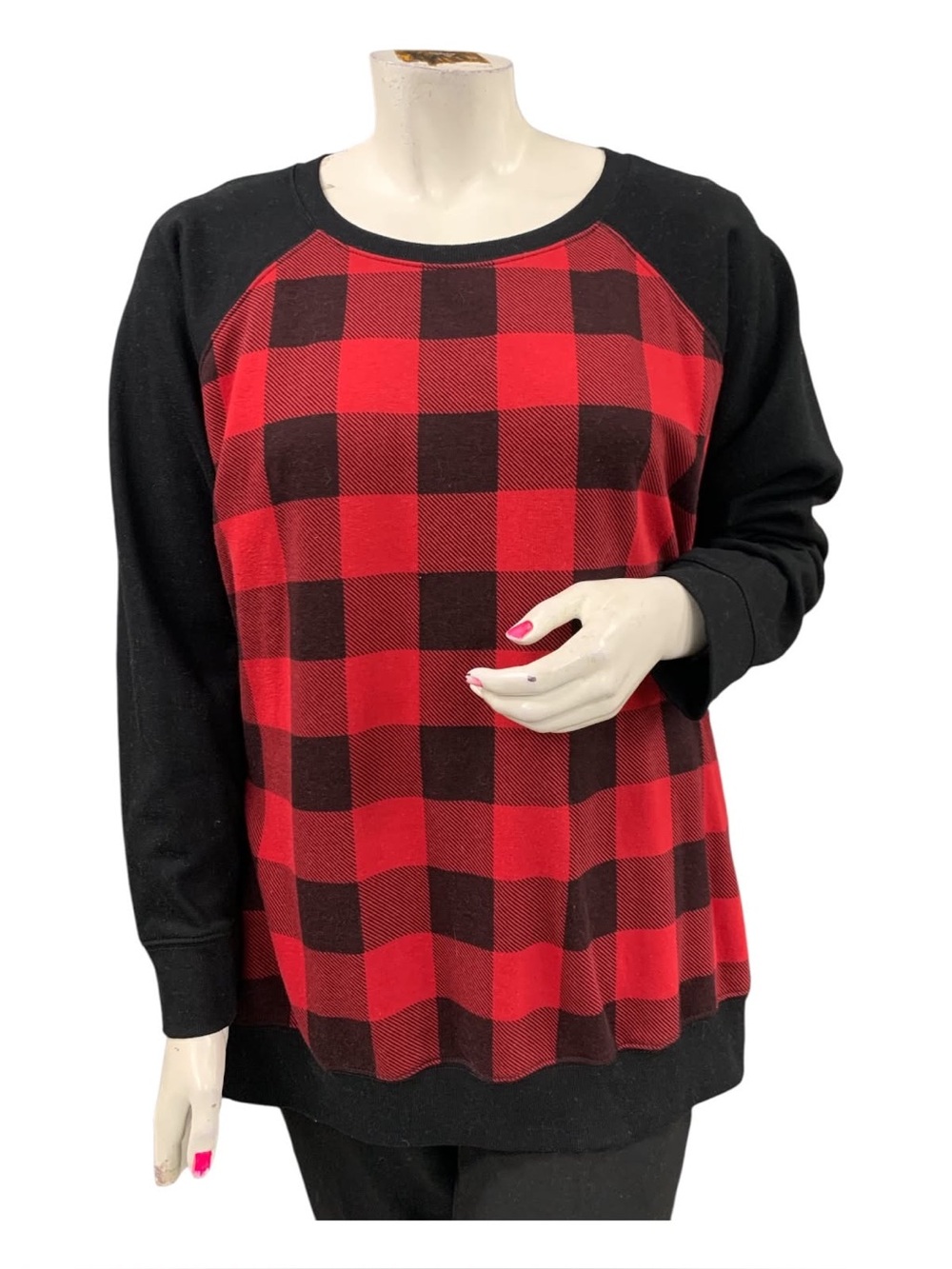 torrid Red and Black Buffalo Plaid Raglan Pullover Sweater Size 4X
